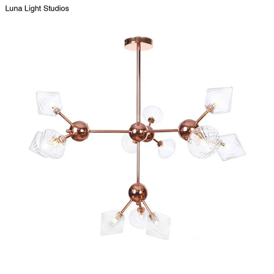 Diamond Farmhouse Chandelier Lamp - Amber/Clear Glass 3/9/12 Lights Hangs 13/27.5/34 Wide