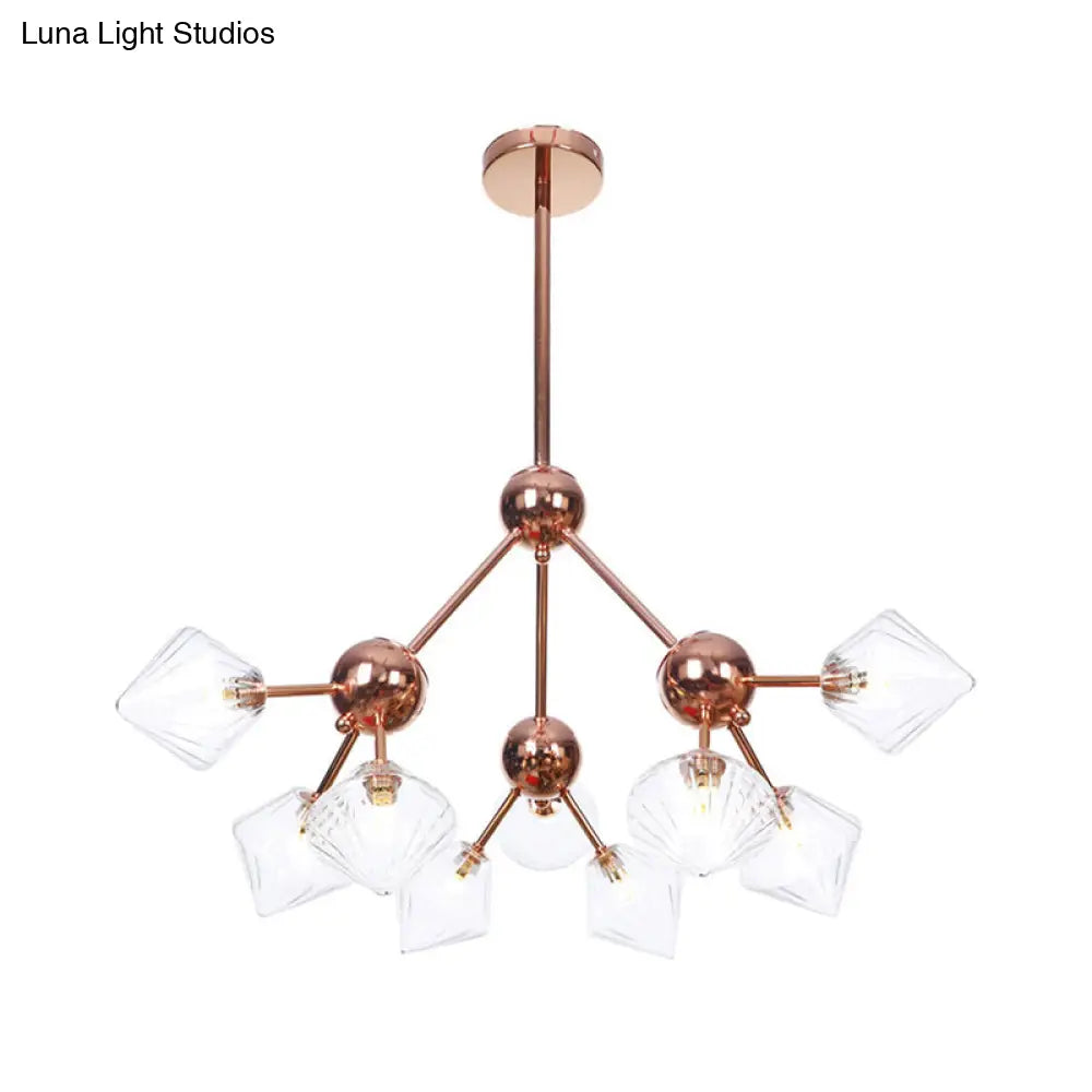 Diamond Farmhouse Chandelier Lamp - Amber/Clear Glass 3/9/12 Lights Hangs 13/27.5/34 Wide