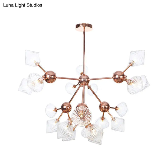 Diamond Farmhouse Chandelier Lamp - Amber/Clear Glass 3/9/12 Lights Hangs 13/27.5/34 Wide