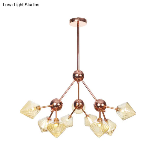 Diamond Farmhouse Chandelier Lamp - Amber/Clear Glass 3/9/12 Lights Hangs 13/27.5/34 Wide