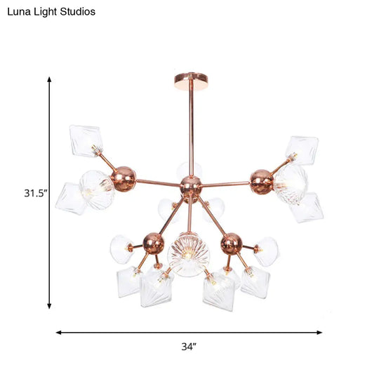 Farmhouse Style Diamond Chandelier: Amber/Clear Glass Multiple Light Options 13’/27.5’/34’ Wide