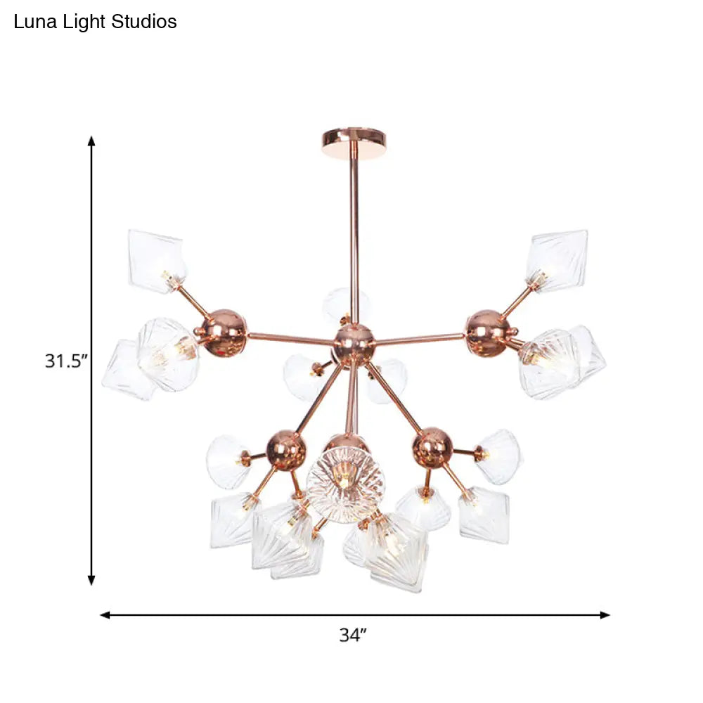 Diamond Farmhouse Chandelier Lamp - Amber/Clear Glass 3/9/12 Lights Hangs 13/27.5/34 Wide