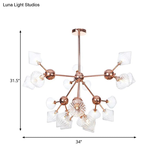 Diamond Farmhouse Chandelier Lamp - Amber/Clear Glass 3/9/12 Lights Hangs 13/27.5/34 Wide