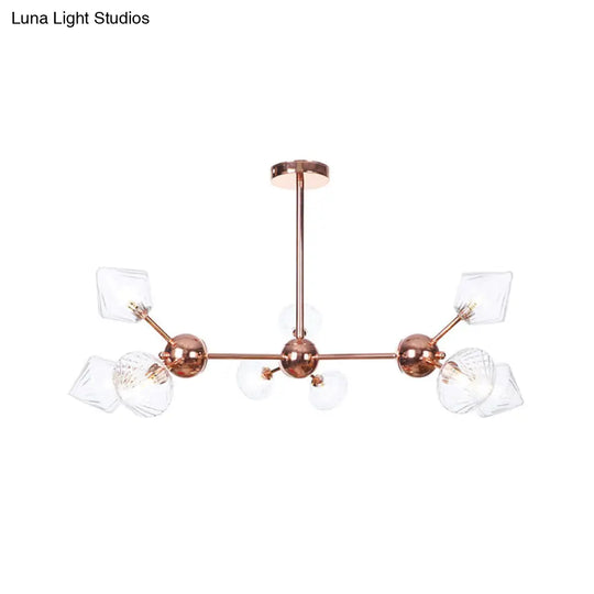 Diamond Farmhouse Chandelier Lamp - Amber/Clear Glass 3/9/12 Lights Hangs 13/27.5/34 Wide