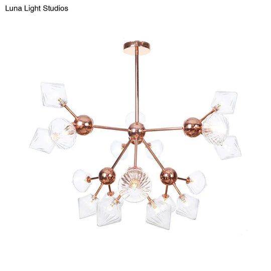 Diamond Farmhouse Chandelier Lamp - Amber/Clear Glass 3/9/12 Lights Hangs 13/27.5/34 Wide