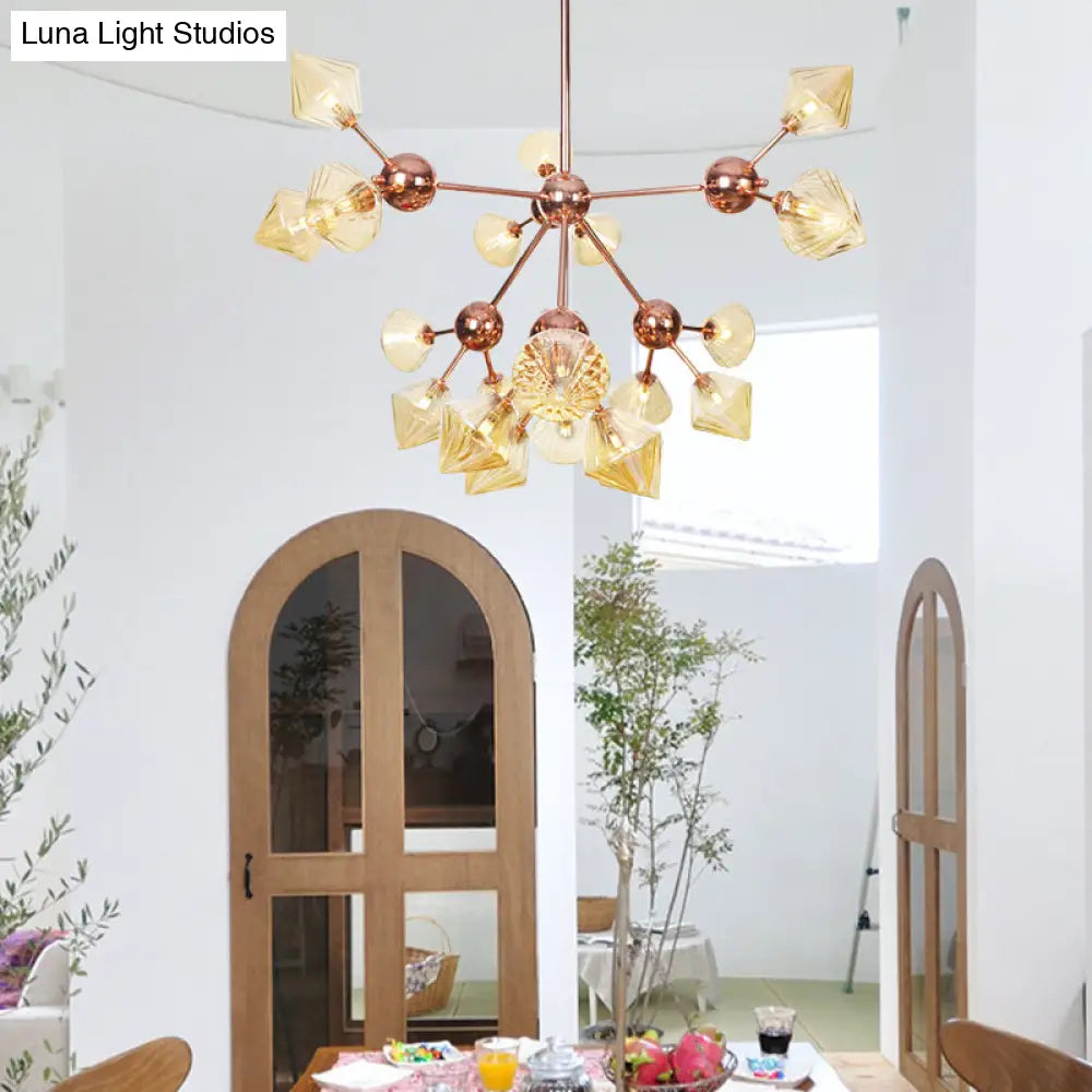 Farmhouse Style Diamond Chandelier: Amber/Clear Glass Multiple Light Options 13’/27.5’/34’ Wide