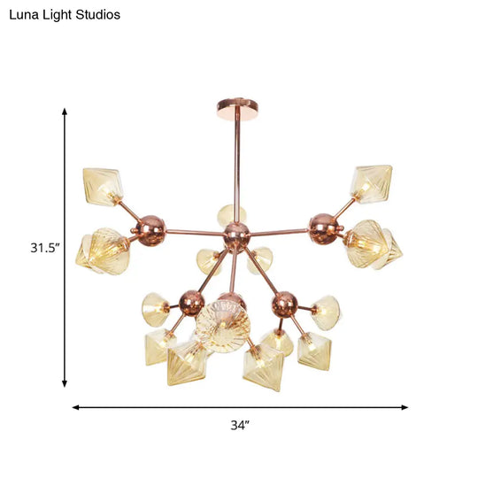 Farmhouse Style Diamond Chandelier: Amber/Clear Glass Multiple Light Options 13’/27.5’/34’ Wide