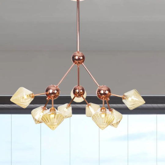 Farmhouse Style Diamond Chandelier: Amber/Clear Glass Multiple Light Options 13’/27.5’/34’