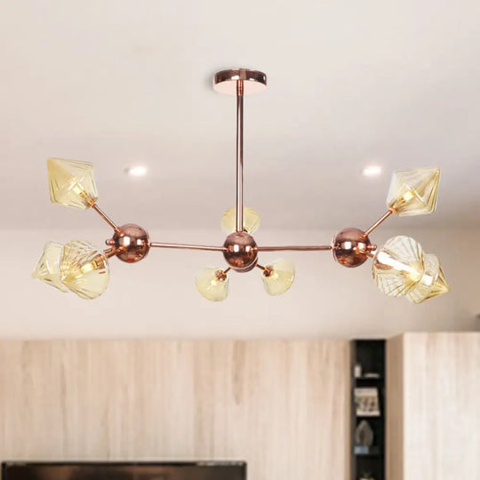 Farmhouse Style Diamond Chandelier: Amber/Clear Glass Multiple Light Options 13’/27.5’/34’