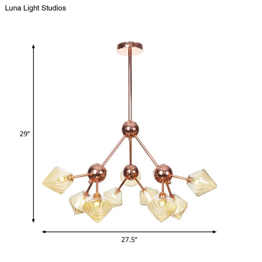 Farmhouse Style Diamond Chandelier: Amber/Clear Glass Multiple Light Options 13’/27.5’/34’ Wide