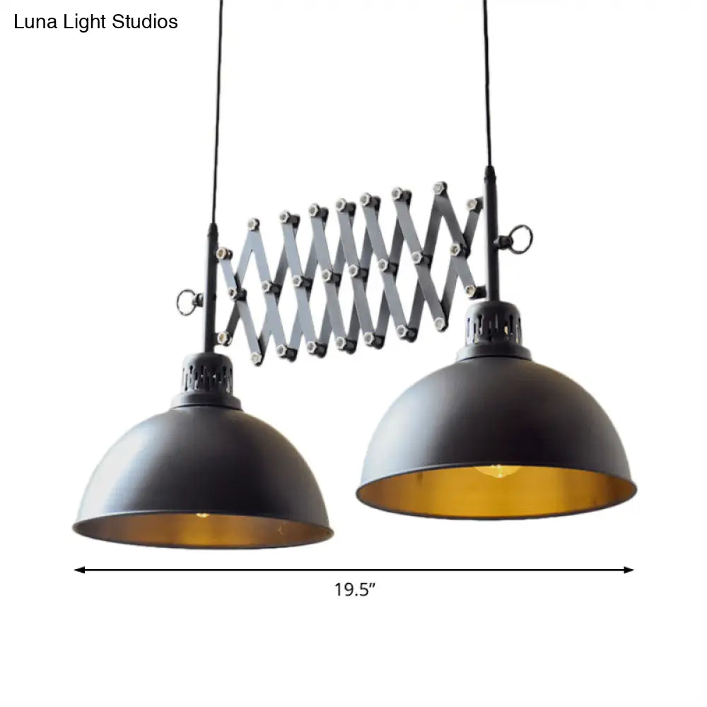 Farmhouse Style Double Domed Metal Hanging Lamp - Black Finish 2 Heads Indoor Suspension Light