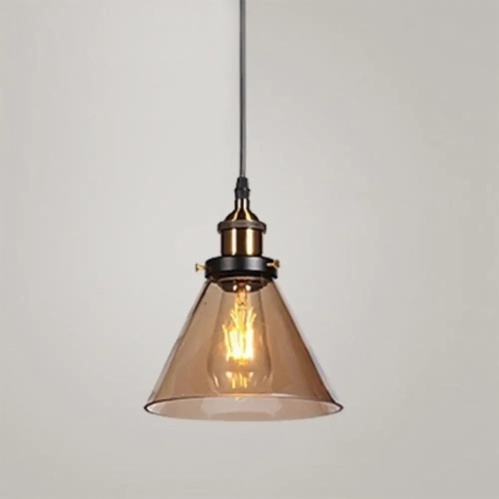 Farmhouse Style Glass Pendant Light With Geometric Shade For Dining Room Ceiling Tan / B