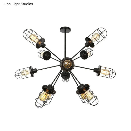 Farmhouse Style Iron Caged Chandelier - 9/12/15 Lights Sputnik Design Black Finish