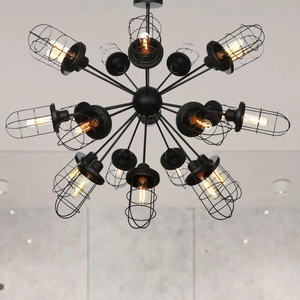 Farmhouse Style Iron Caged Chandelier - 9/12/15 Lights Sputnik Design Black Finish 21 /