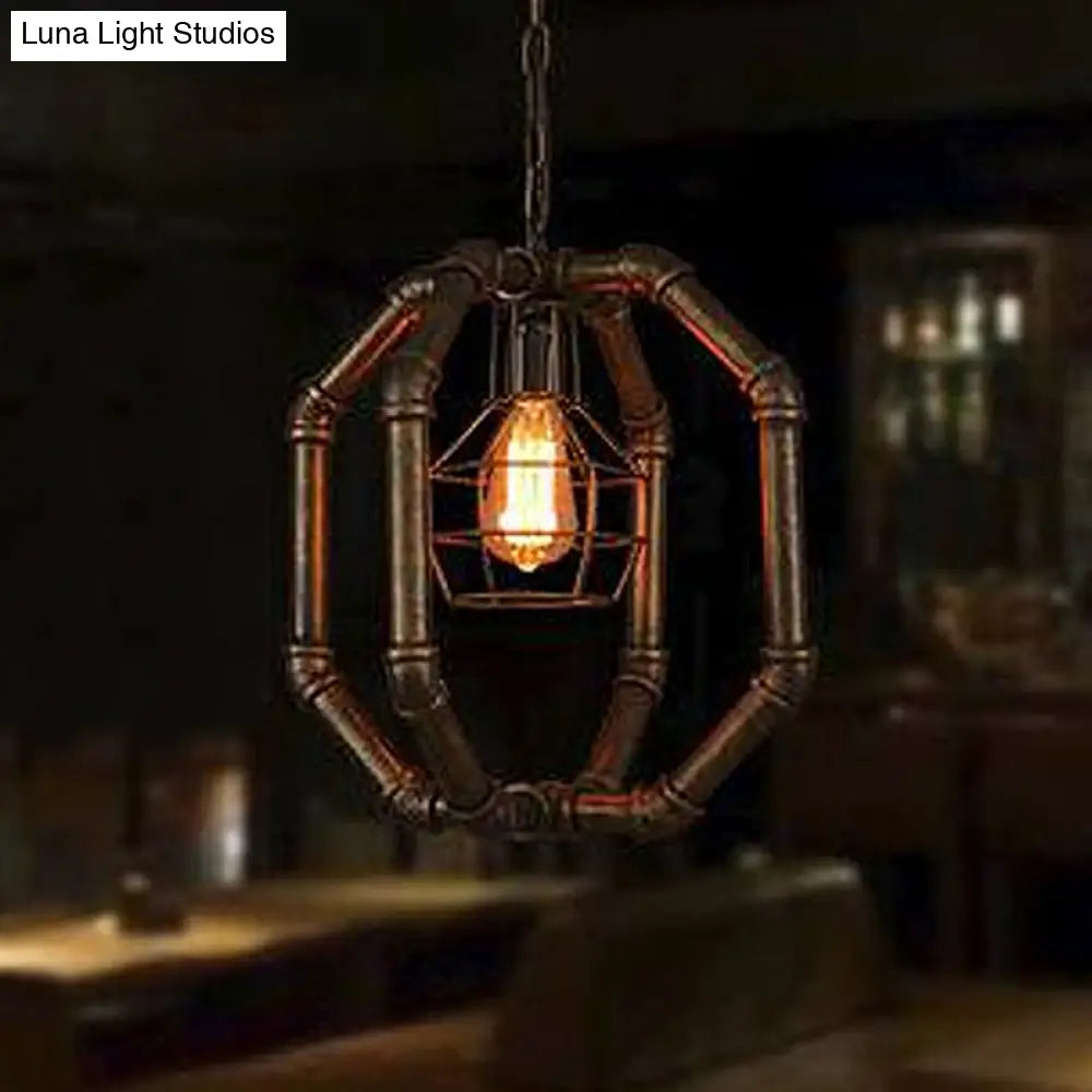 Farmhouse Style Metal Hanging Lamp With Brass Water Pipe Design - Restaurant Ceiling Fixture Inner