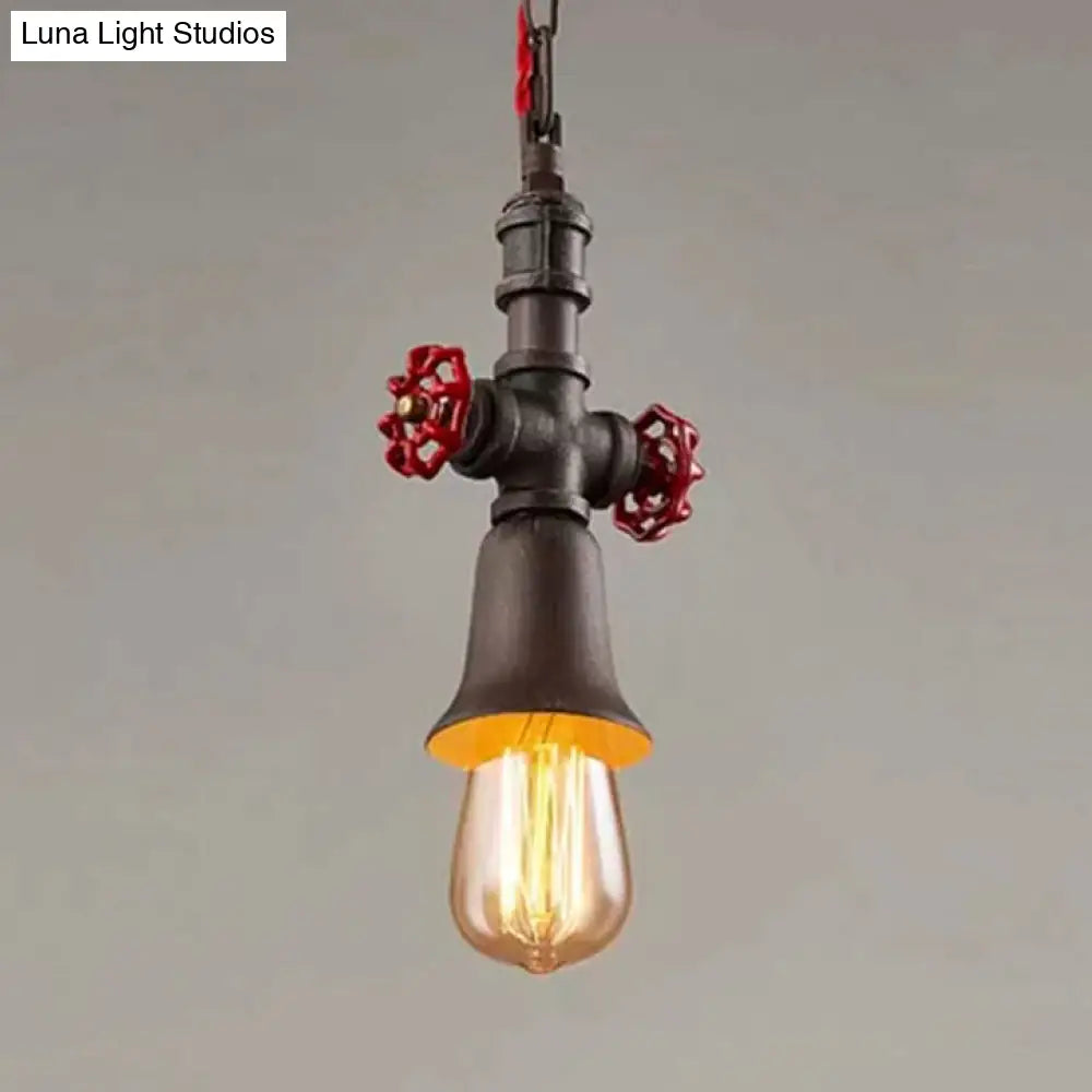 Farmhouse Style Valve Pendant Light - Black/Bronze Metal Finish With 1 Bulb For Restaurant Ceilings