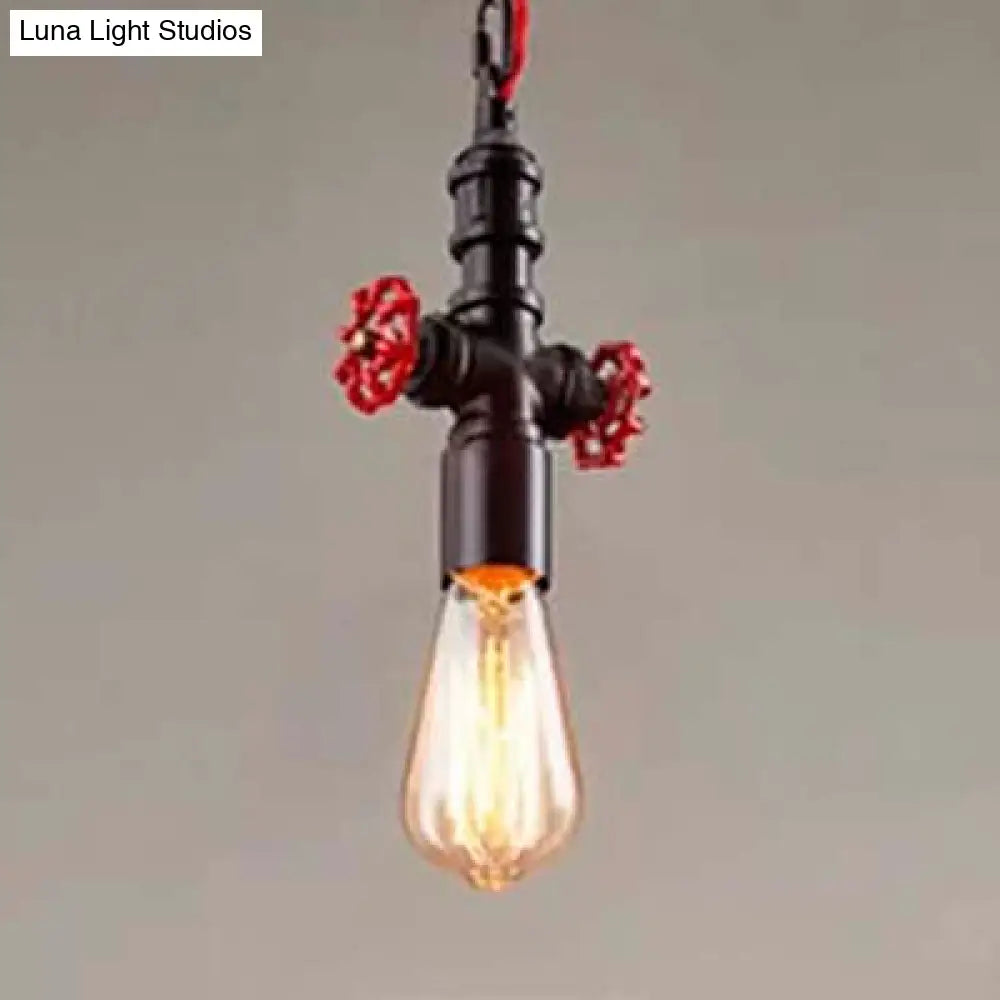 Farmhouse Style Valve Pendant Light - Black/Bronze Metal Finish With 1 Bulb For Restaurant Ceilings