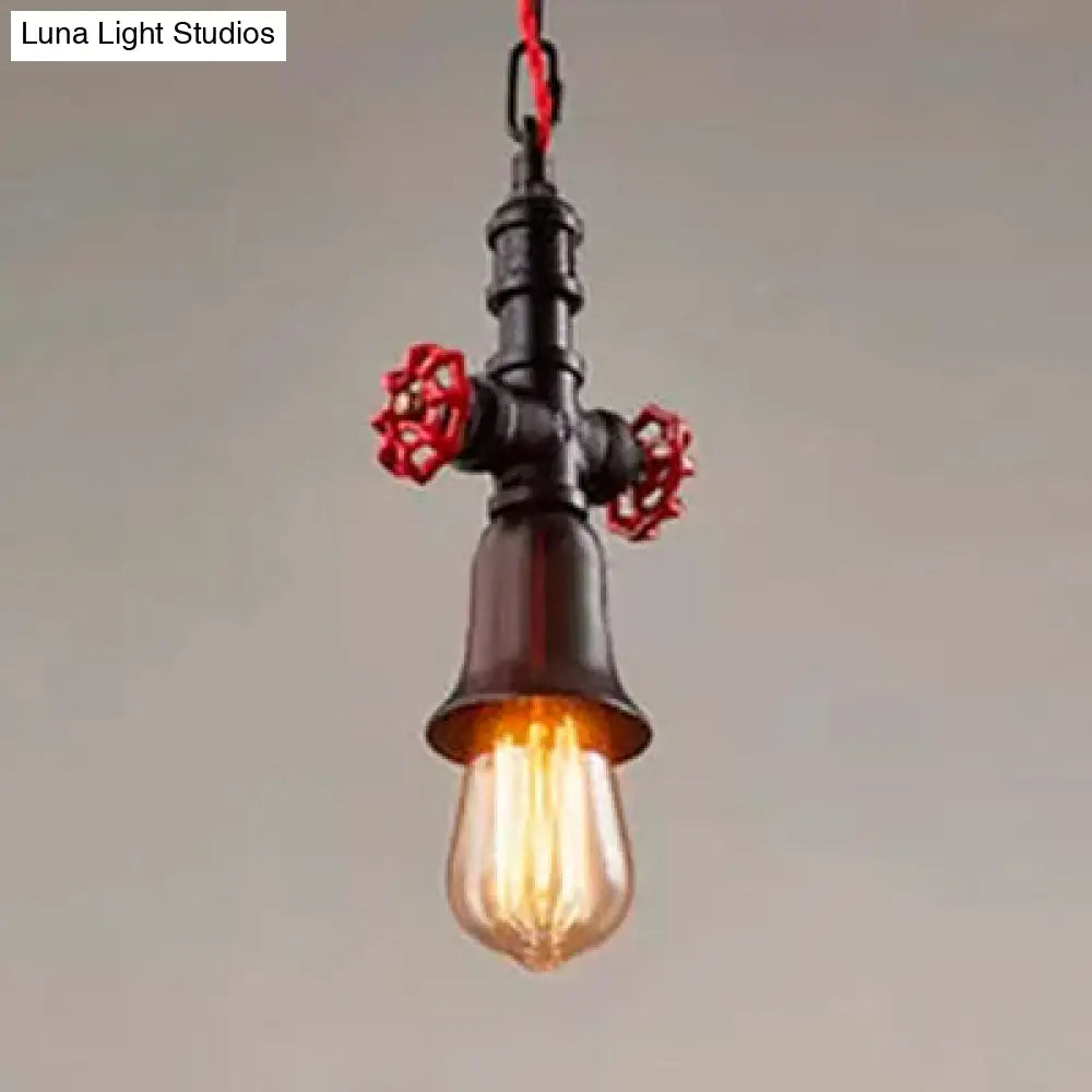 Farmhouse Style Valve Pendant Light - Black/Bronze Metal Finish With 1 Bulb For Restaurant Ceilings