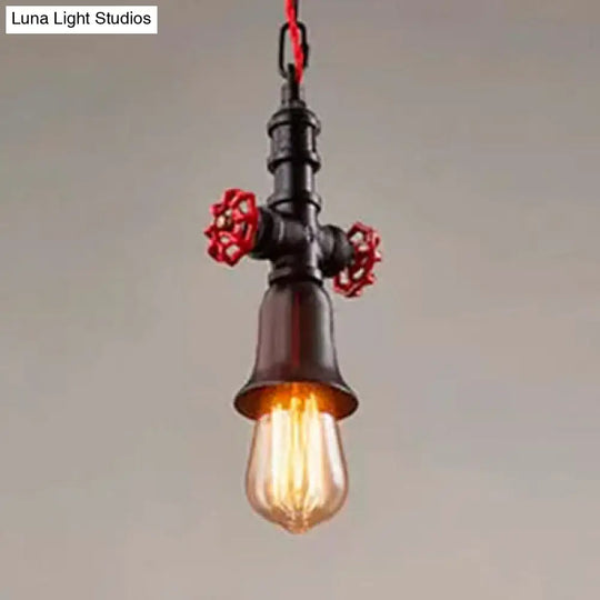 Farmhouse Style Valve Pendant Light - Black/Bronze Metal Finish With 1 Bulb For Restaurant Ceilings