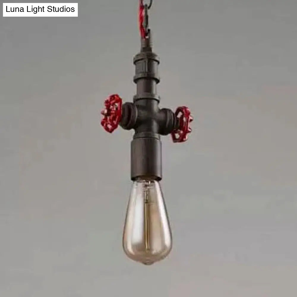 Farmhouse Style Valve Pendant Light - Black/Bronze Metal Finish With 1 Bulb For Restaurant Ceilings