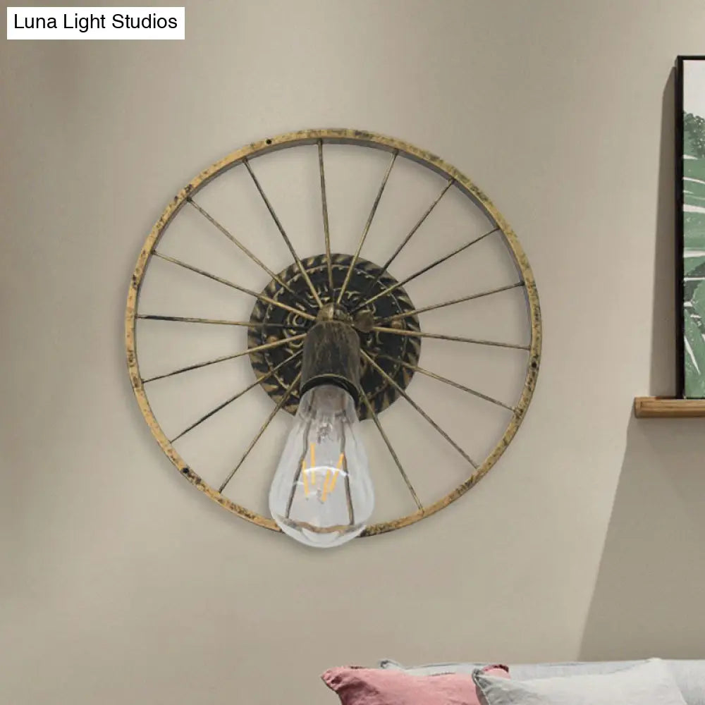 Farmhouse Style Metal Wall Sconce Lamp Black/Bronze Wheel Design With Open Bulb 1 Light Restaurant