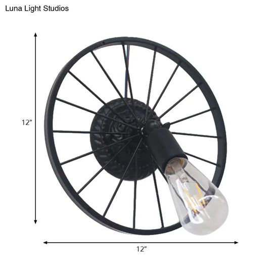 Farmhouse Style Metal Wall Sconce Lamp Black/Bronze Wheel Design With Open Bulb 1 Light Restaurant