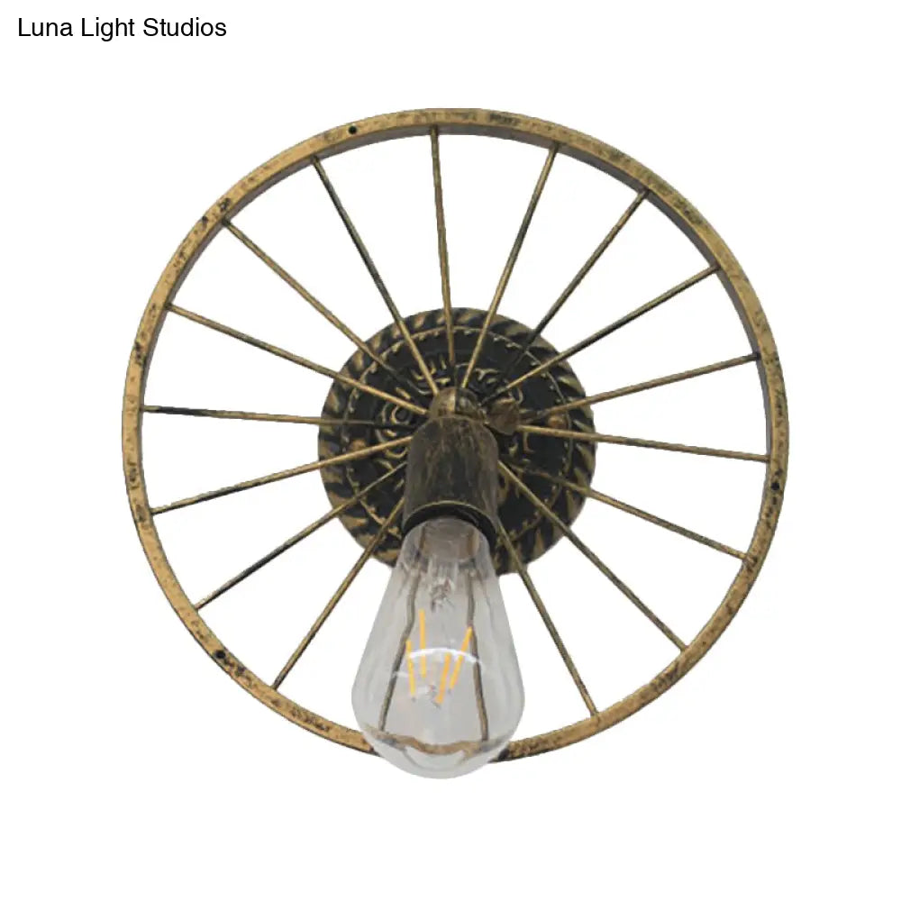 Farmhouse Style Metal Wall Sconce Lamp Black/Bronze Wheel Design With Open Bulb 1 Light Restaurant