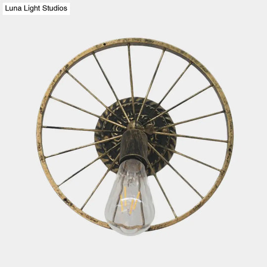 Farmhouse Style Metal Wall Sconce Lamp Black/Bronze Wheel Design With Open Bulb 1 Light Restaurant