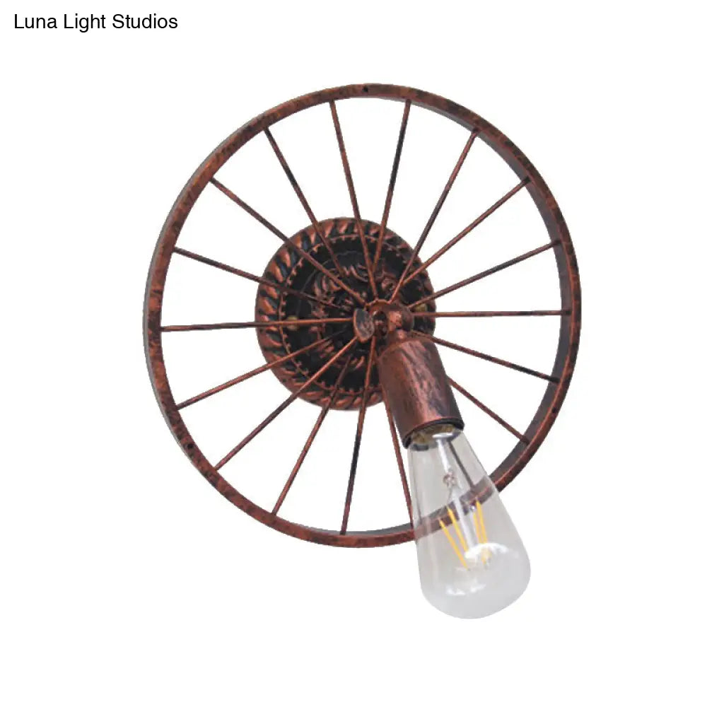 Farmhouse Style Metal Wall Sconce Lamp Black/Bronze Wheel Design With Open Bulb 1 Light Restaurant