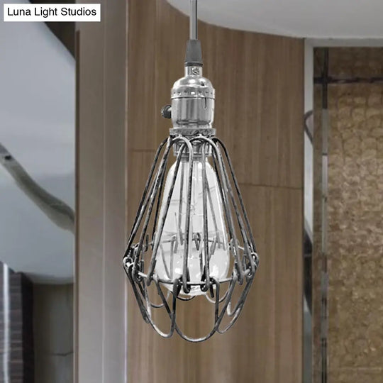 Farmhouse Style Metal Wire Frame Pendant Light - 1-Light Living Room Hanging Lamp In Aged