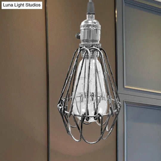 Farmhouse Style Metal Wire Frame Pendant Light - 1-Light Living Room Hanging Lamp In Aged