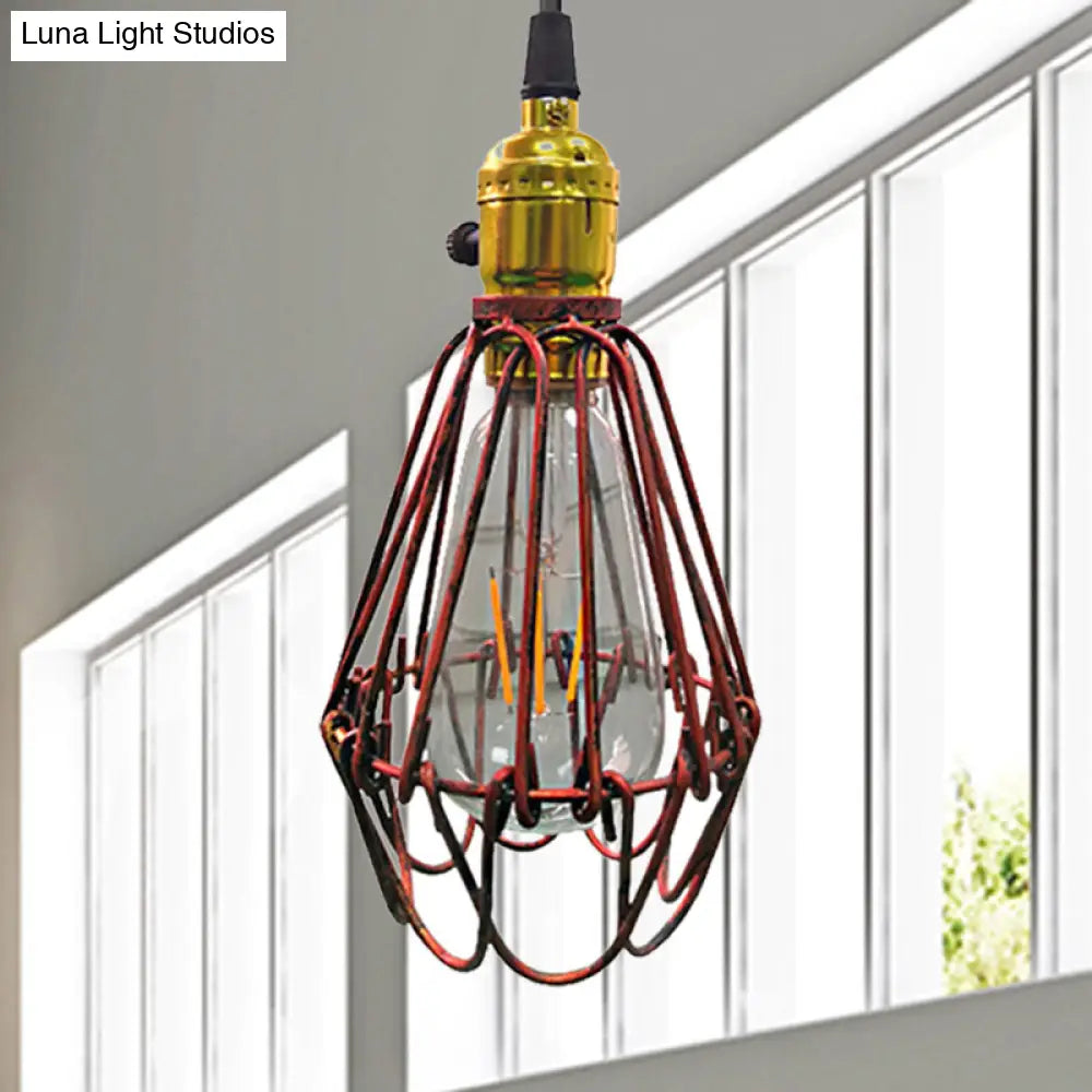 Farmhouse Style Metal Wire Ceiling Pendant Light In Aged Silver/Antique Copper Finish