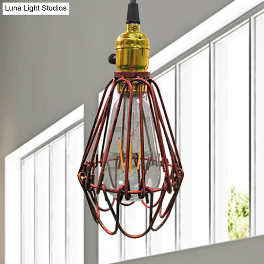 Farmhouse Style Metal Wire Ceiling Pendant Light In Aged Silver/Antique Copper Finish