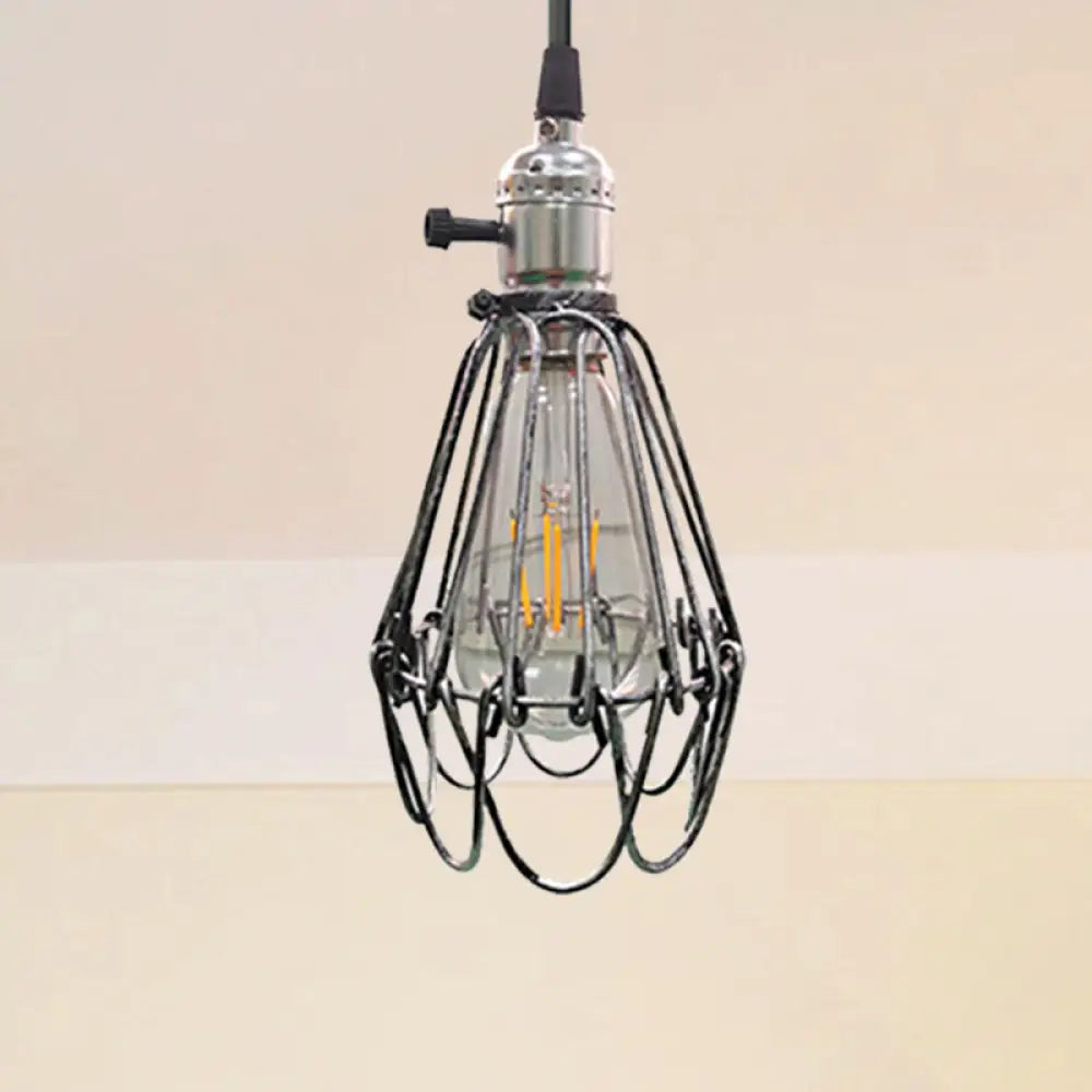 Farmhouse Style Metal Wire Frame Pendant Light - 1-Light Living Room Hanging Lamp In Aged