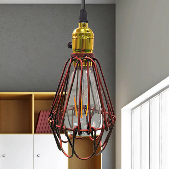 Farmhouse Style Metal Wire Frame Pendant Light - 1-Light Living Room Hanging Lamp In Aged