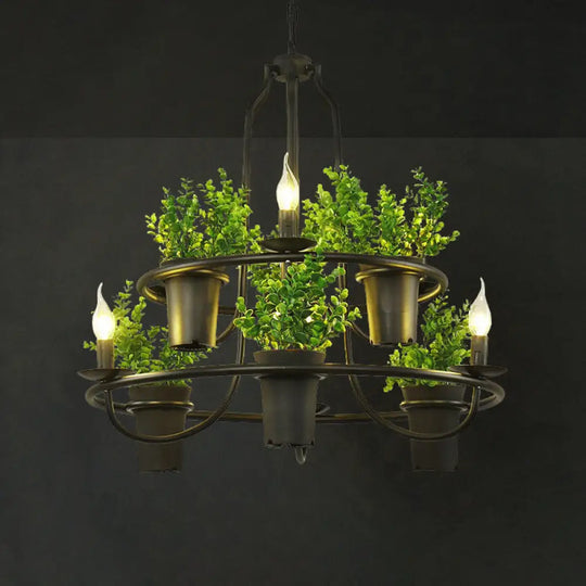 Farmhouse Style Pendant Chandelier - Rustic Metal Plant Design For Restaurant Decor Green