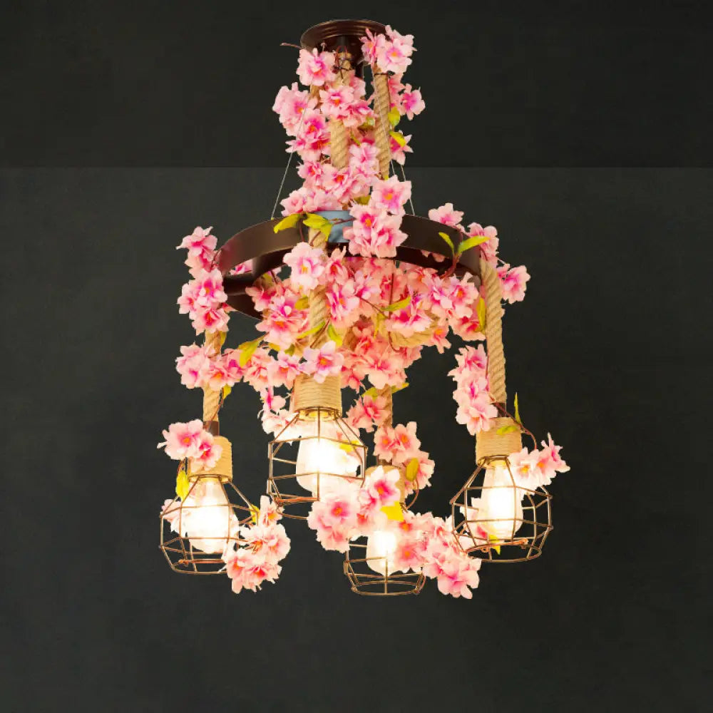 Farmhouse Style Pendant Chandelier - Rustic Metal Plant Design For Restaurant Decor Pink