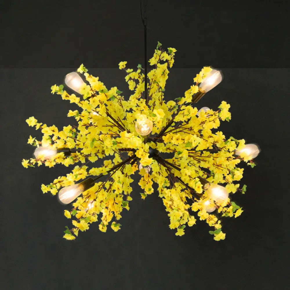 Farmhouse Style Pendant Chandelier - Rustic Metal Plant Design For Restaurant Decor Yellow