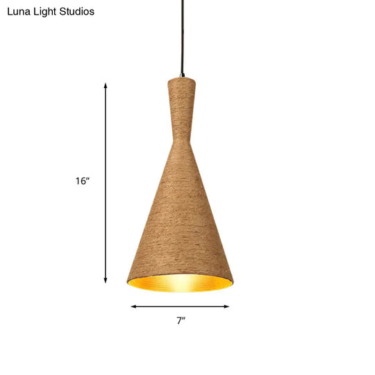 Farmhouse Style Hemp Rope Pendant Light With Shade - Brown Color For Restaurants And Kitchens