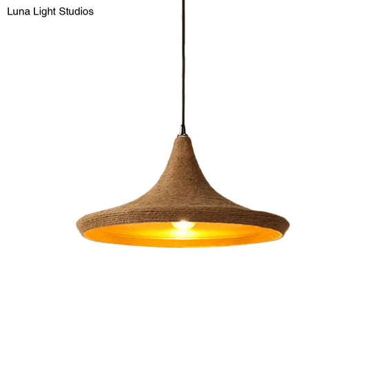 Farmhouse Style Hemp Rope Pendant Light With Shade - Brown Color For Restaurants And Kitchens