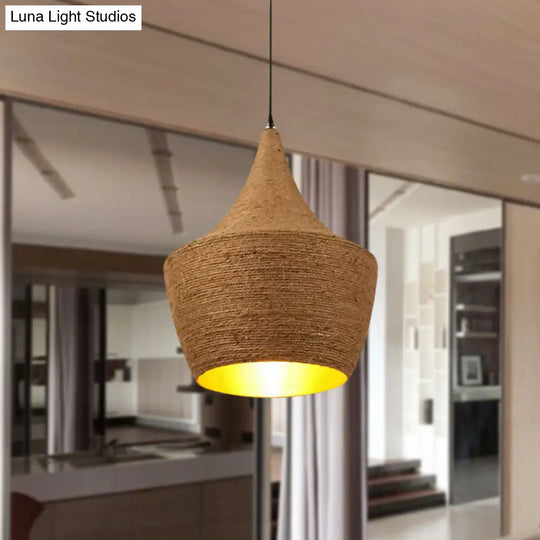 Farmhouse Style Pendant Light With Hemp Rope Shade - Brown