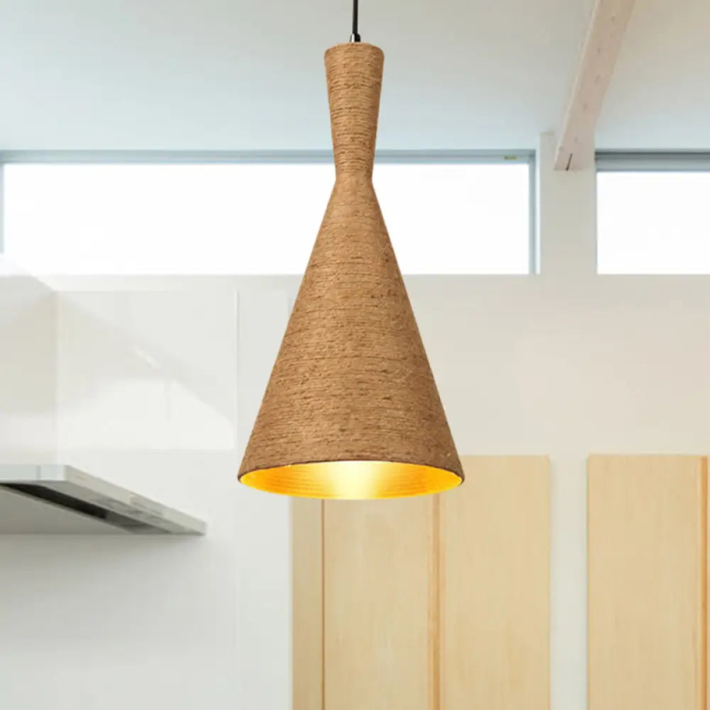 Farmhouse Style Pendant Light With Hemp Rope Shade - Brown / C