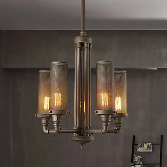 Farmhouse Style Pewter Iron Chandelier With Tube Hanging Lamp - 3/5/8 Lights Cylinder Mesh Shade 5 /