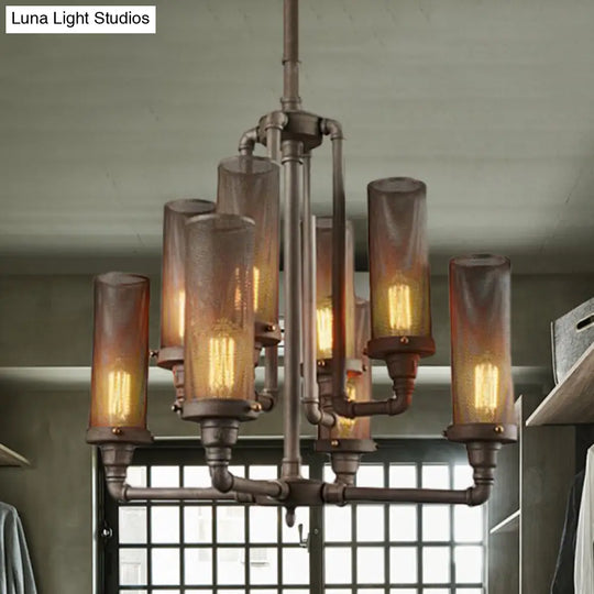 Farmhouse Style Pewter Iron Chandelier With Tube Lights And Mesh Cylinder Shade - 3/5/8 Available 8