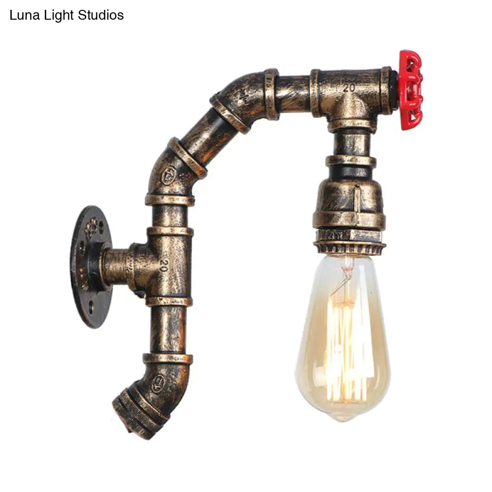 Farmhouse Style Pipe Iron Wall Sconce - Bronze Finish Exposed Bulb 1 Head Corridor Light