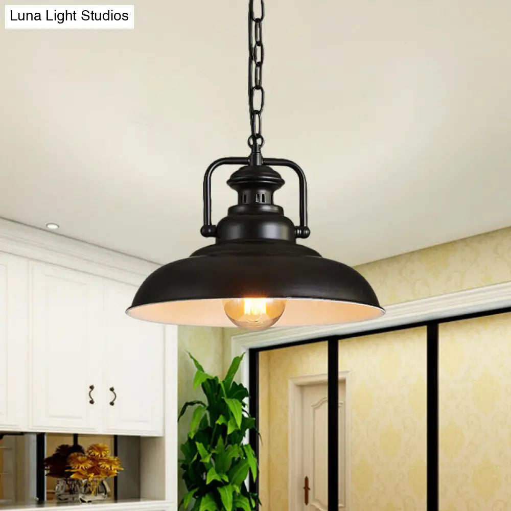 Rustic Barn Hanging Ceiling Light - Black/Rust Farm Style Metallic Finish 1 Head Swivel Joint Living