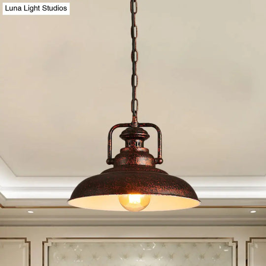 Rustic Barn Hanging Ceiling Light - Black/Rust Farm Style Metallic Finish 1 Head Swivel Joint Living