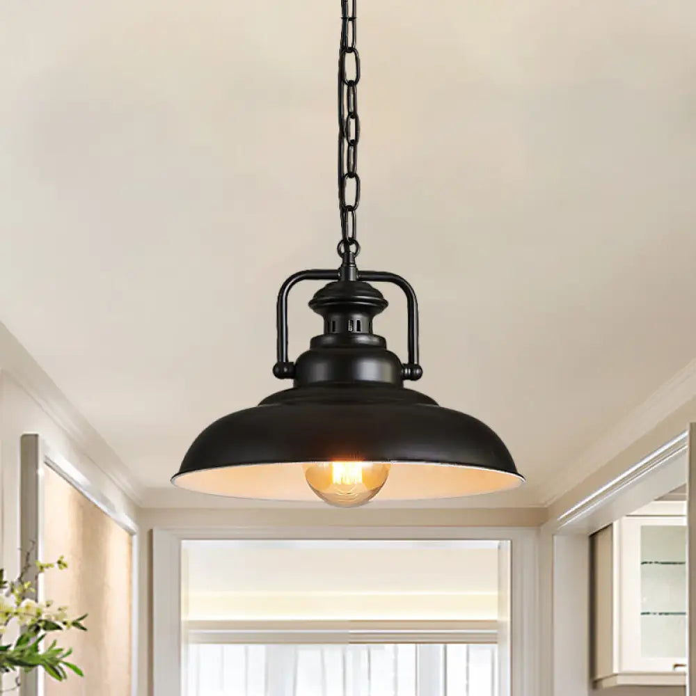 Farmhouse Style Rustic Barn Hanging Ceiling Light With Swivel Joint - Black/Rust Finish For Living