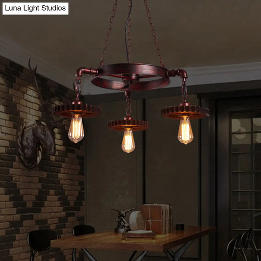 Farmhouse Style Rustic Chandelier Light With Exposed Bulbs - Gear Deco 3/5/7 Heads Ideal For Bars