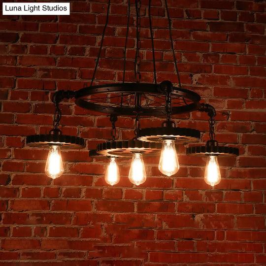 Farmhouse Style Exposed Bulb Chandelier Light - Rust Metallic Ceiling Lamp For Bar 3/5/7 Heads With